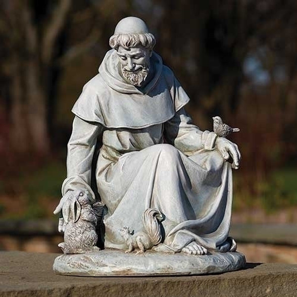 Saint Francis Seated with Animals Garden Statue